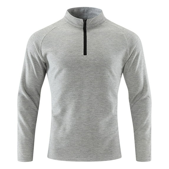 VSSSJ Men's Sports Shirts Quarter Zip Long Sleeve Mock Neck Casual Slim Fit Lightweight Gym Workout Athletic Running Pullover Tops Gray M