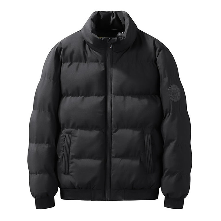 VSSSJ Men s Stand Collar Winter Coats Oversized Fit Long Sleeve Zip Up Solid Color Hoodless Coat Winter Thickening Thermal Jackets Black XXXXL Walmart