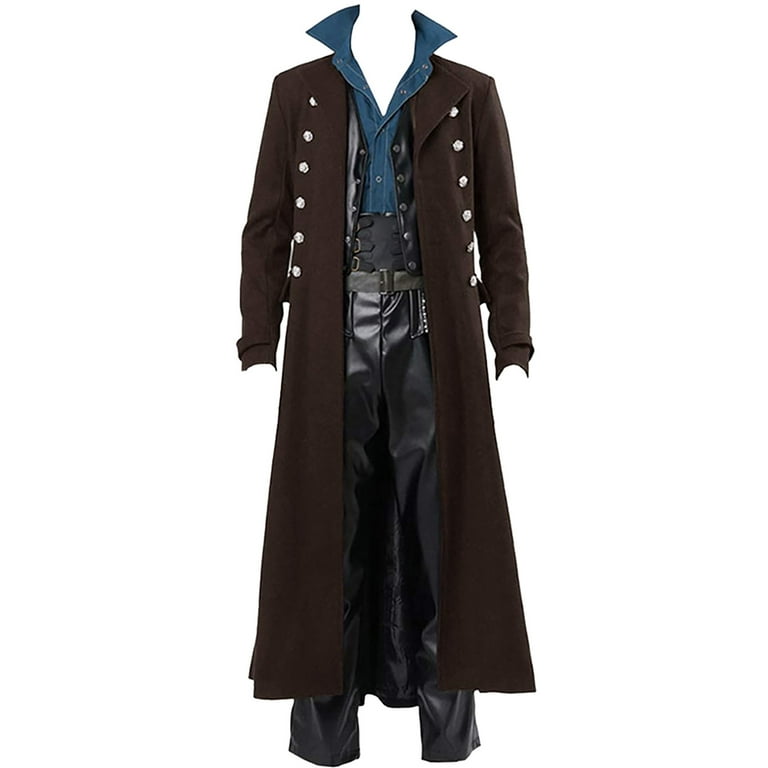 VSSSJ Men s Steampunk Gothic Windbreaker Big and Tall Vintage Long Slleve Button Down Collared Costume Fashion Holiday Stage Performance Coats Brown S Walmart