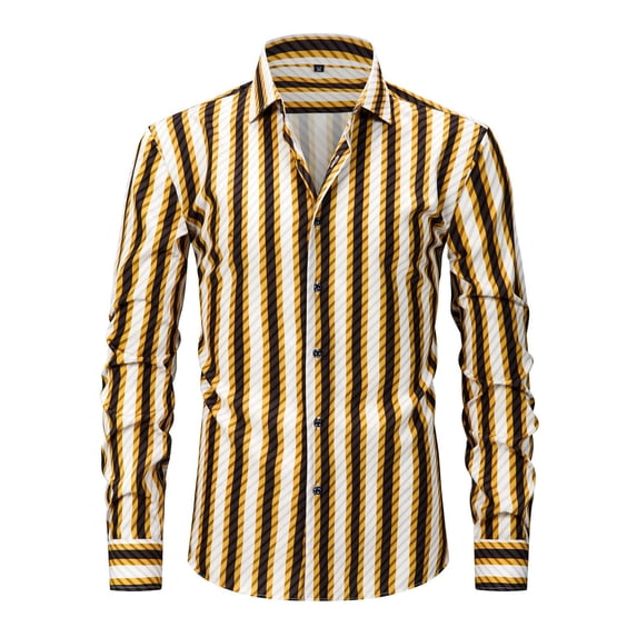 VSSSJ Men's Stretch Plaid Striped Dress Shirt Long Sleeve Dressy Casual Business Work Shirts Button Down Slim Fit Formal Suit Shirts Yellow XXL