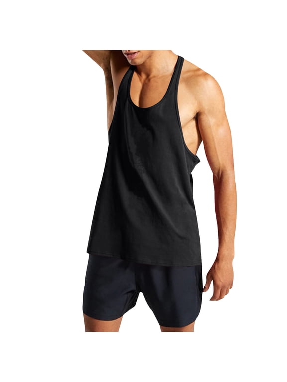 Men's Stringer Tank Tops Loose Fit Y Back Sleeveless Bodybuilding Gym Training Tees Muscle Fitness Workout Quick Dry Tank Tops Black L