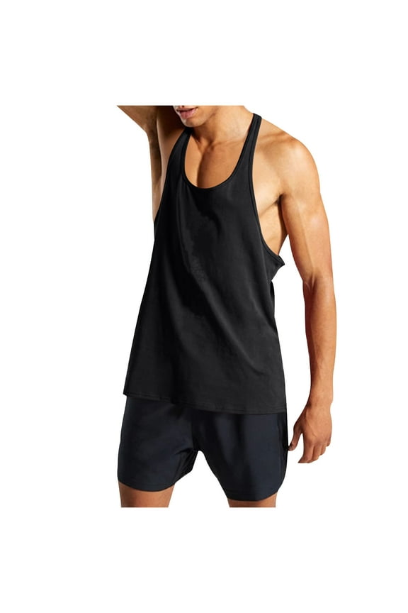 Men's Stringer Tank Tops Loose Fit Y Back Sleeveless Bodybuilding Gym Training Tees Muscle Fitness Workout Quick Dry Tank Tops Black XXL