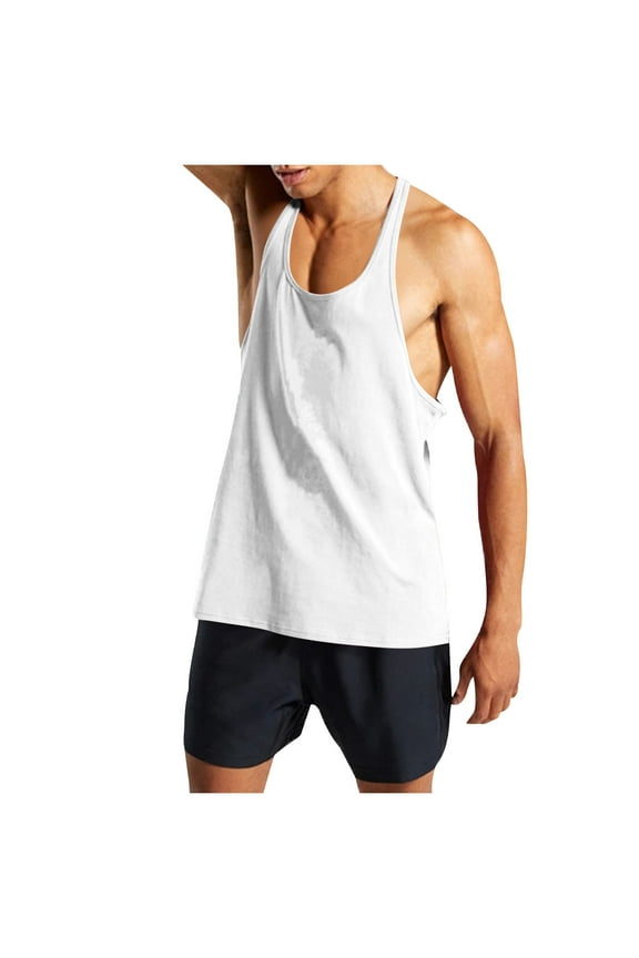 Men's Stringer Tank Tops Loose Fit Y Back Sleeveless Bodybuilding Gym Training Tees Muscle Fitness Workout Quick Dry Tank Tops White S