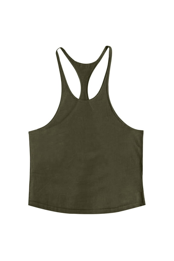 Men's Stringer Tank Tops Muscle Cut Bodybuilding Gym Tee Tops Y-Back Workout Fitness Running Sleeveless Cotton T-Shirt Green S
