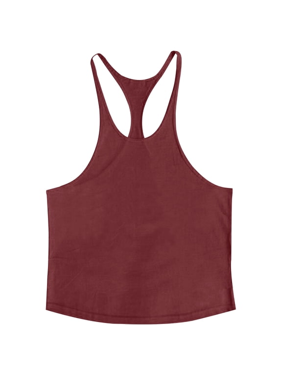 Men's Stringer Tank Tops Muscle Cut Bodybuilding Gym Tee Tops Y-Back Workout Fitness Running Sleeveless Cotton T-Shirt Wine XXL