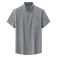 thumbnail image 1 of VSSSJ Men's Striped Button Down Shirt Stretch Casual Summer Trendy Stand Collar Shirts Regular Fit Short Sleeve Business Shirt for Men Gray XXL, 1 of 5