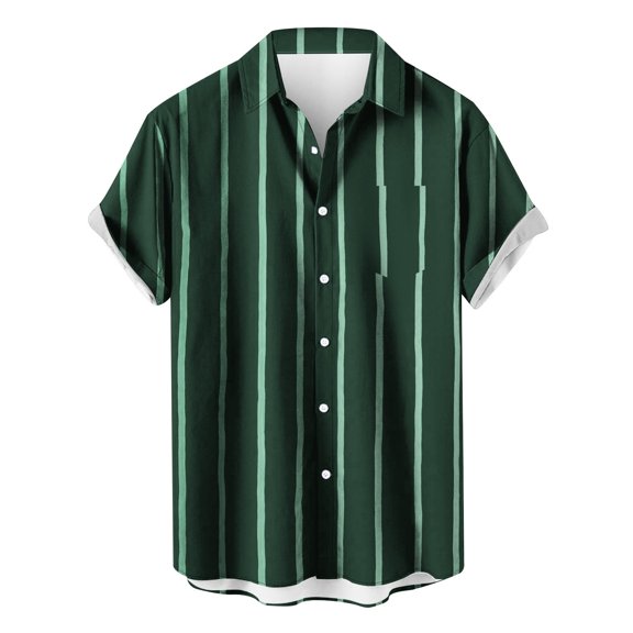 VSSSJ Men's Striped Shirts Loose Short Sleeve Button Up Casual Shirt Turndown Collar Relaxed Comfy Summer Beach Vacation Shirts Green XL