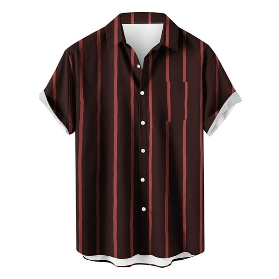 VSSSJ Men's Striped Shirts Loose Short Sleeve Button Up Casual Shirt Turndown Collar Relaxed Comfy Summer Beach Vacation Shirts Red XXXXL