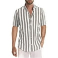 thumbnail image 1 of VSSSJ Men's Striped Shirts Stylish Casual Short Sleeve Button-Up Summer Shirts Lapel Collar Cozy Relaxed Fit Vacation Beach Shirt Brown M, 1 of 5