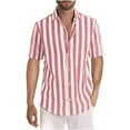 thumbnail image 1 of VSSSJ Men's Striped Shirts Stylish Casual Short Sleeve Button-Up Summer Shirts Lapel Collar Cozy Relaxed Fit Vacation Beach Shirt Red M, 1 of 5
