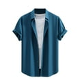 thumbnail image 1 of VSSSJ Men's Summer Shirts Short Sleeve Casual Relaxed Fit Shirts Button Down Comfy Lapel Collar Solid Color Beach Wedding Shirt Blue XXL, 1 of 4
