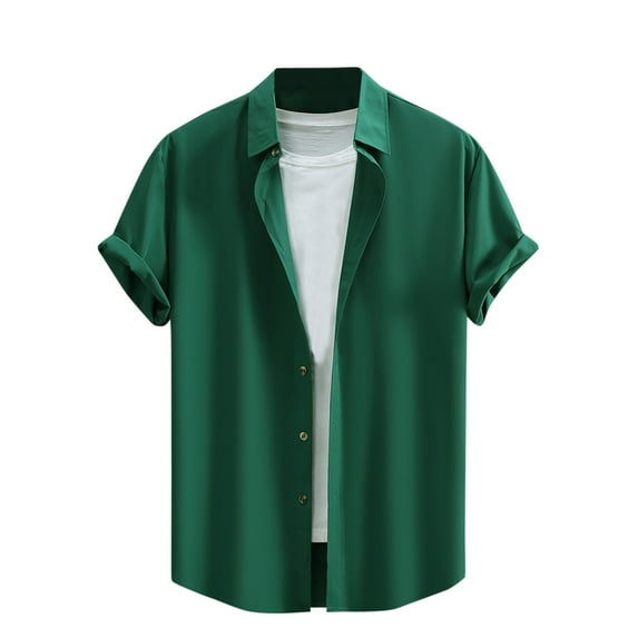 VSSSJ Men's Summer Shirts Short Sleeve Casual Relaxed Fit Shirts Button Down Comfy Lapel Collar Solid Color Beach Wedding Shirt Green XXL