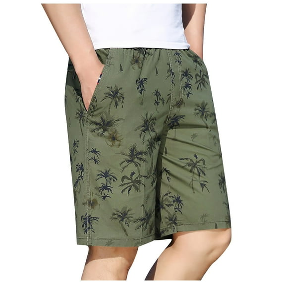 VSSSJ Men's Summer Shorts Fitted Tropical Palm Tree Print Drawstring Elastic Waist Five Point Shorts with Pockets Casual Outdoor Jogger Shorts Army Green XL