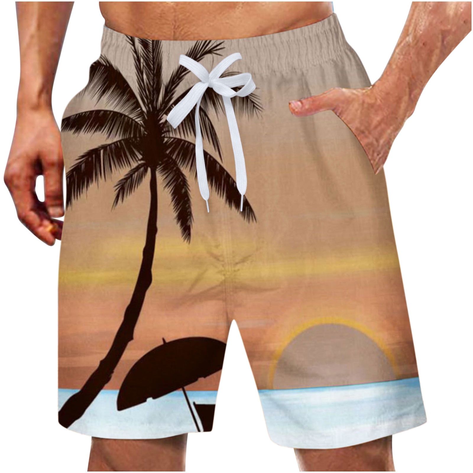 Vsssj Mens Swim Trunks Big And Tall Quick Dry Bathing Palm Printed