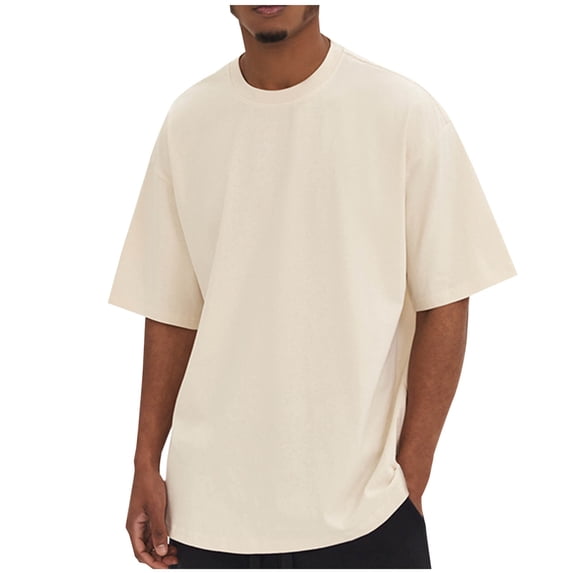 VSSSJ Men's T-Shirts Loose Cotton Short Sleeve Crew Neck Shirts Athletic Tops Tees Solid Basic Workout Gym T Shirt for Men Beige L