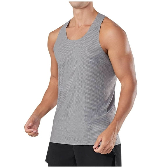 VSSSJ Men's Tank Tops Loose Sleeveless Gym Workout Running Quick Dry T-Shirts Racerback Stretch Fitness Muscle Athletic Shirt Gray S