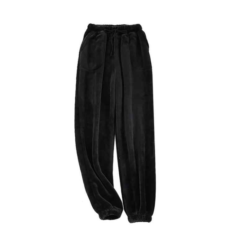 VSSSJ Men s Thermal Fleece Pajama Pants Slim Fit Solid Color Drawstring Elastic Waist Trousers Fall Winter Comfortable Home Long Pants Black XXXL