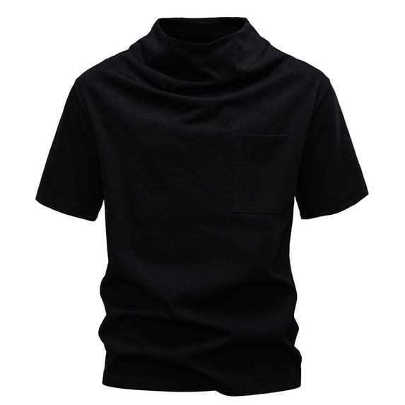 VSSSJ Men's Turtle Neck Shirts Casual Short Sleeve Mock Turtleneck T Shirts Basic Solid Slim Fit Workout Undershirt Tops Black XXXXL