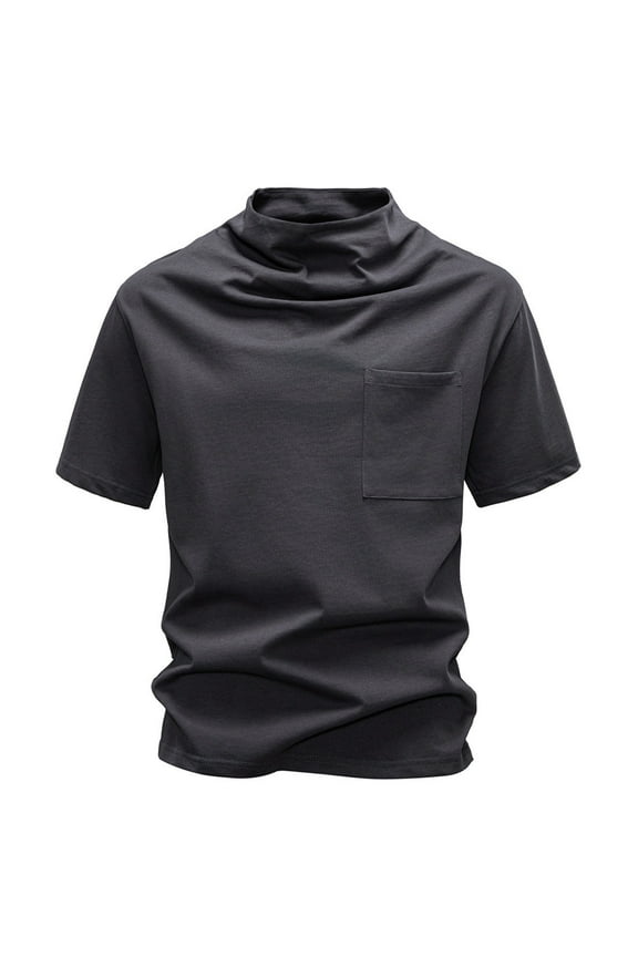 Men's Turtle Neck Shirts Casual Short Sleeve Mock Turtleneck T Shirts Basic Solid Slim Fit Workout Undershirt Tops Dark Gray XXXL