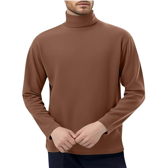 VSSSJ Men's Turtleneck T-Shirts Mock Neck Long Sleeve Plain Pullover Tops Loose Fit Fall Winter Solid Color Casual Basic Tees Coffee XXL