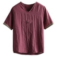 thumbnail image 1 of VSSSJ Men's V-Neck Shirts Casual Short Sleeve Hippie Yoga Tops Loose Fit Lightweight Solid Comfortable Vacation Summer Beach Shirt Wine XXXL, 1 of 4