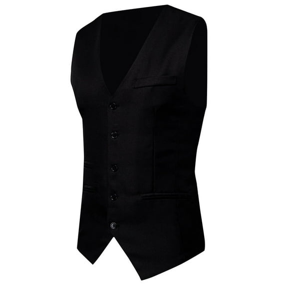 VSSSJ Men's V-Neck Vest Loose Fit Sleeveless Solid Color Button Down Blazer Waistcoat Comfy Fashion Lightweight Business Vest Jackets Black S