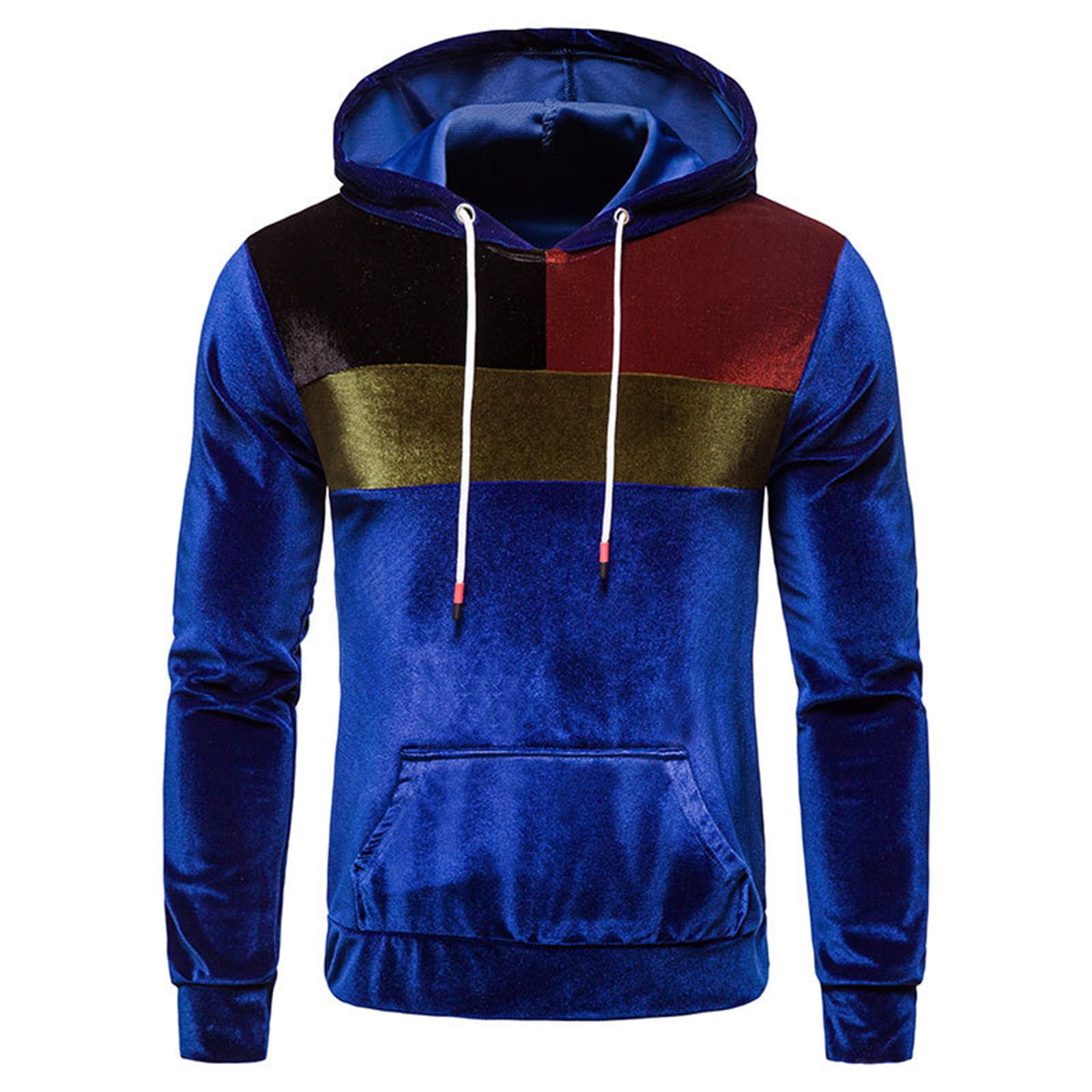 VSSSJ Men s Velvet Pullover Drawstring Hoodies Relaxed Fit Color Block Patchwork Long Sleeve Sweatshirts Casual Daily Holiday Sportwear Blue M Walmart