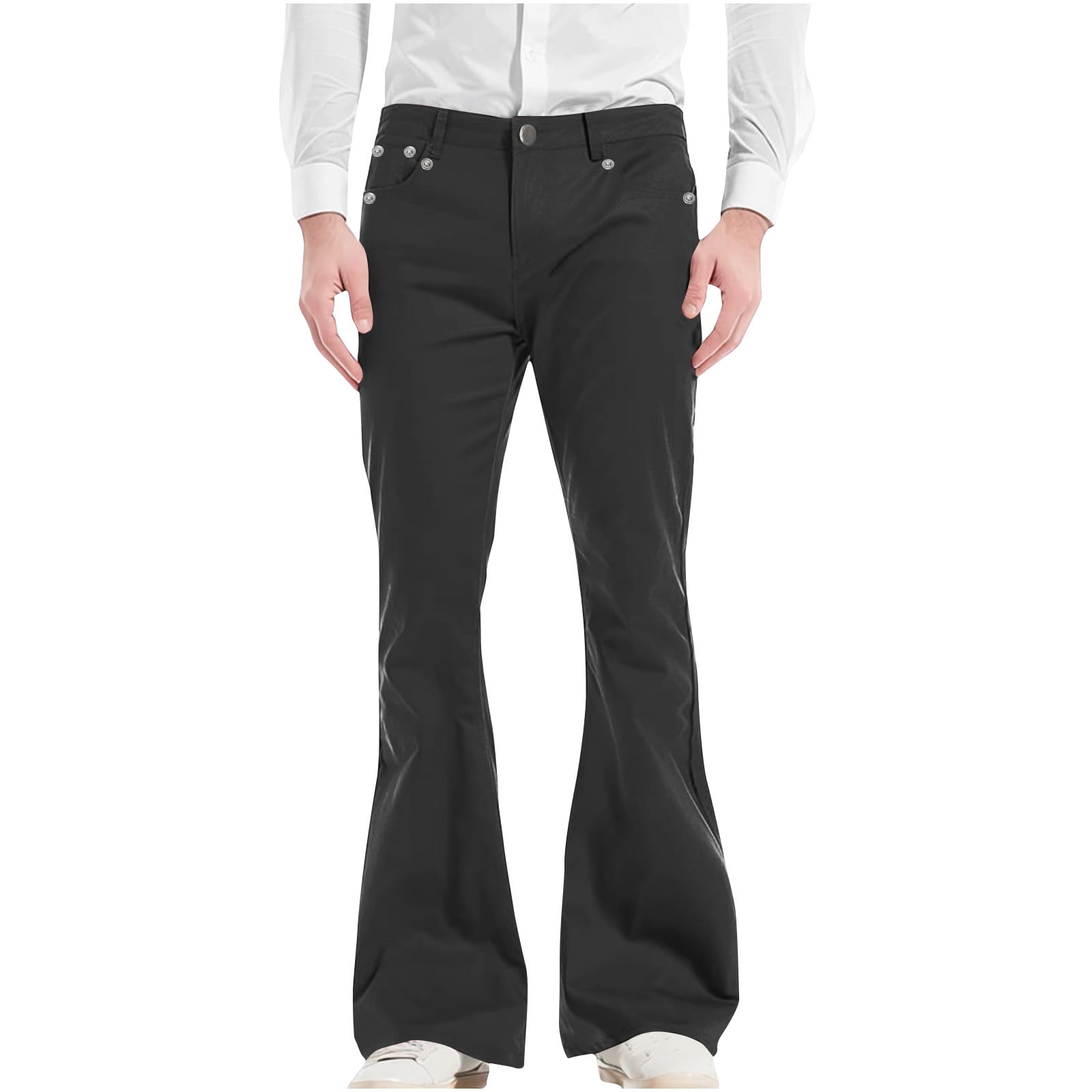 VSSSJ Men's Vintage Flared Pants Slim Fit Solid Color Button