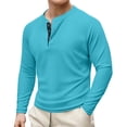 thumbnail image 1 of VSSSJ Men's Waffle Henley Shirts Casual Relaxed Fit Long Sleeve Lightweight T-Shirts Button Up Crew Neck Solid Classic Pullover T Shirt Sky Blue S, 1 of 9