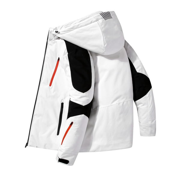 VSSSJ Men's Waterproof Ski Jacket Snowboard Jacket Full Zip Hooded Color Block Fashion Windproof Jacket Warm Winter Coat Windbreaker White XXL