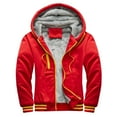 thumbnail image 1 of VSSSJ Men's Winter Coat with Hooded Fitted Solid Patchwork Long Sleeve Zip Up Jacket Comfy Warm Windproof Baseball Coats Red XXL, 1 of 5