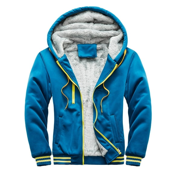 VSSSJ Men's Winter Coat with Hooded Fitted Solid Patchwork Long Sleeve Zip Up Jacket Comfy Warm Windproof Baseball Coats Sky Blue XXL