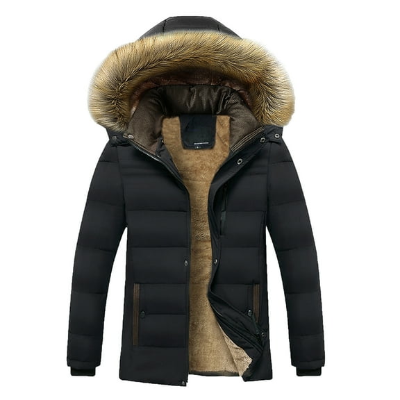VSSSJ Men's Winter Coats Big and Tall Solid Color Button Down Long Sleeve Padded Jacket with Hooded Casual Fashion Warm Outdoor Coat Black XXXXL