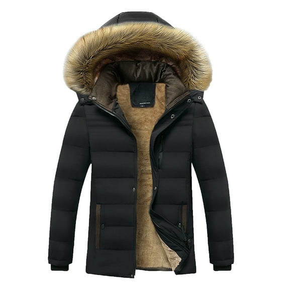 VSSSJ Men's Winter Coats Big and Tall Solid Color Button Down Long Sleeve Padded Jacket with Hooded Casual Fashion Warm Outdoor Coat Black XXXXL