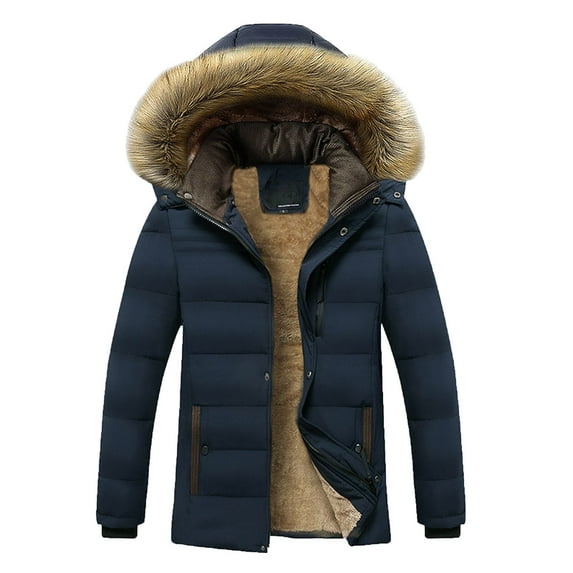 VSSSJ Men's Winter Coats Big and Tall Solid Color Button Down Long Sleeve Padded Jacket with Hooded Casual Fashion Warm Outdoor Coat Dark Blue XXXL