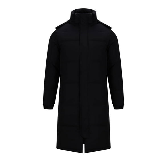 VSSSJ Men's Winter Long Puffer Jacket Stand Collar Hooded Zip Up Long Coat Warm Thermal Thick Quilted Padded Jackets with Hood Black XL