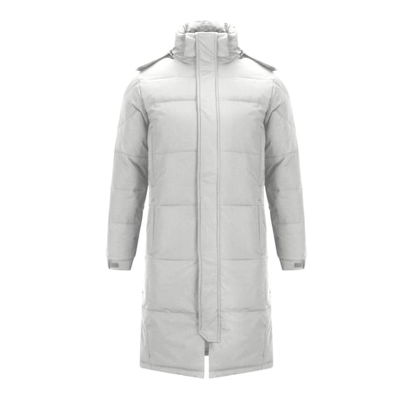 VSSSJ Men's Winter Long Puffer Jacket Stand Collar Hooded Zip Up Long Coat Warm Thermal Thick Quilted Padded Jackets with Hood White S