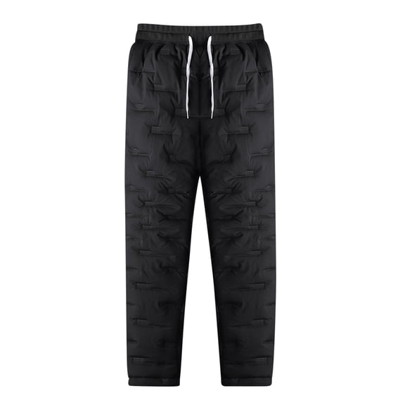 VSSSJ Men's Winter Down Pants Loose Fit Solid Color Elastic Waist Drawstring Full Length Straight Pants Comfortable Thermal Windproof Trousers Black01 XXXXXL