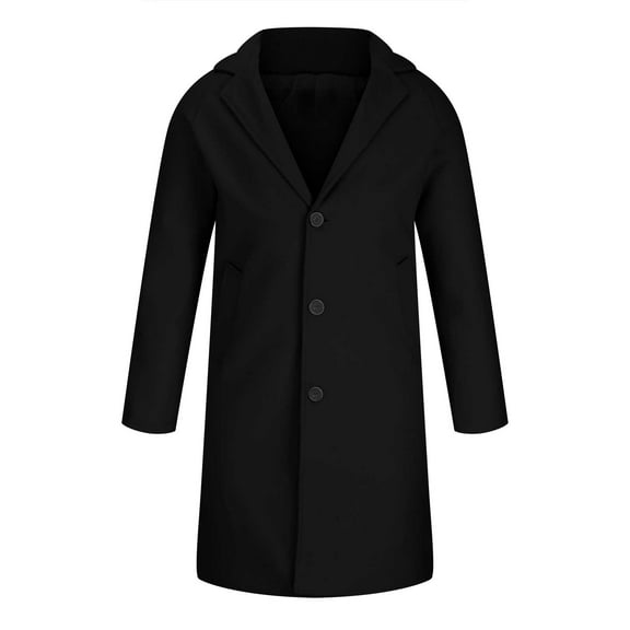 VSSSJ Men's Winter Trench Coat Big and Tall Solid Color Button Down Long Sleeve Collared Mid Length Overcoat Casual Warm Comfortable Windbreaker Black XXXXL