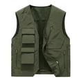 thumbnail image 1 of VSSSJ Men's Work Vest with Multi-Pocket Big and Tall Solid Color Zip Up V-Neck Sleeveless Jackets Casual Outdoor Sport Climbing Coats Army Green M, 1 of 5