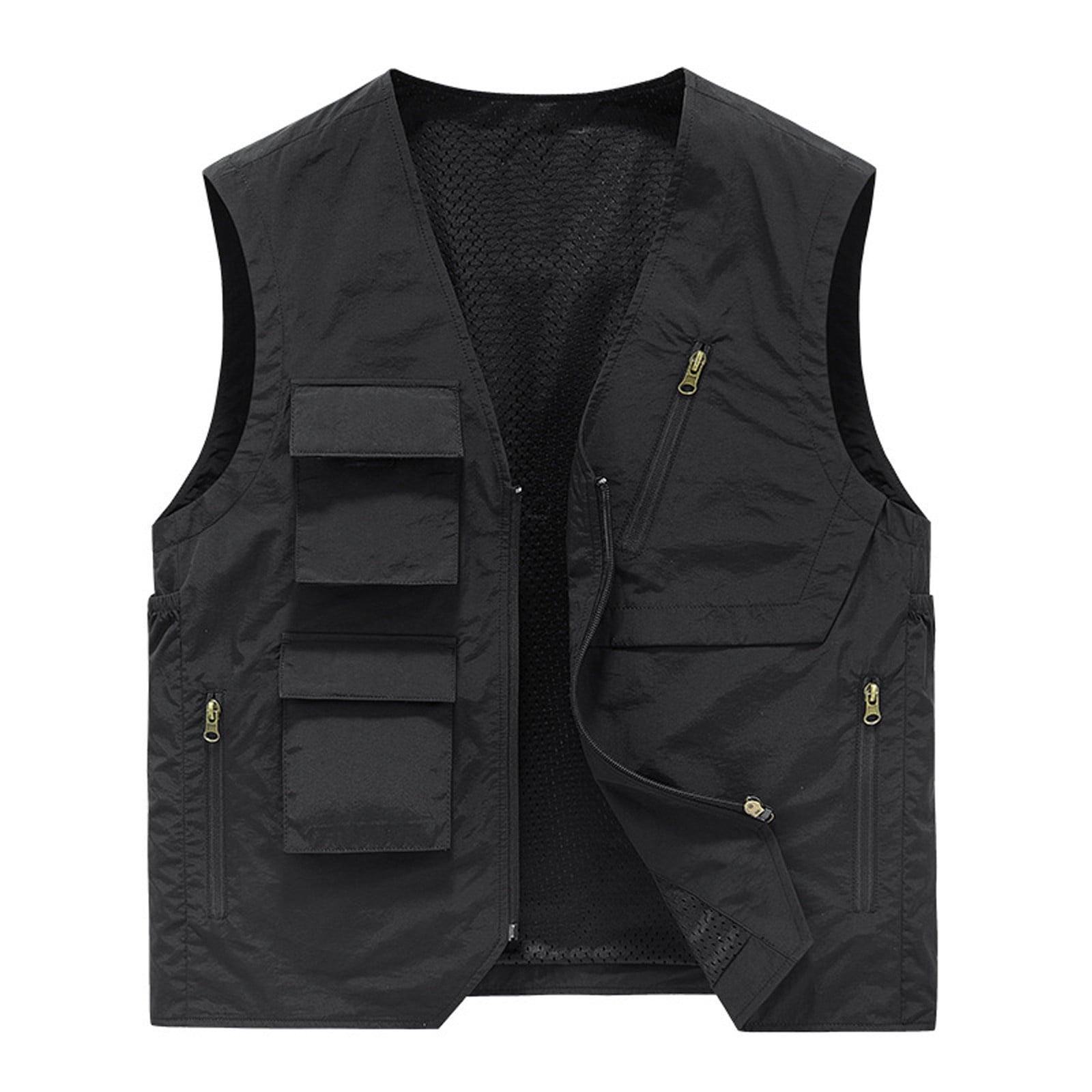 VSSSJ Men's Work Vest with MultiPocket Big and Tall Solid Color Zip Up