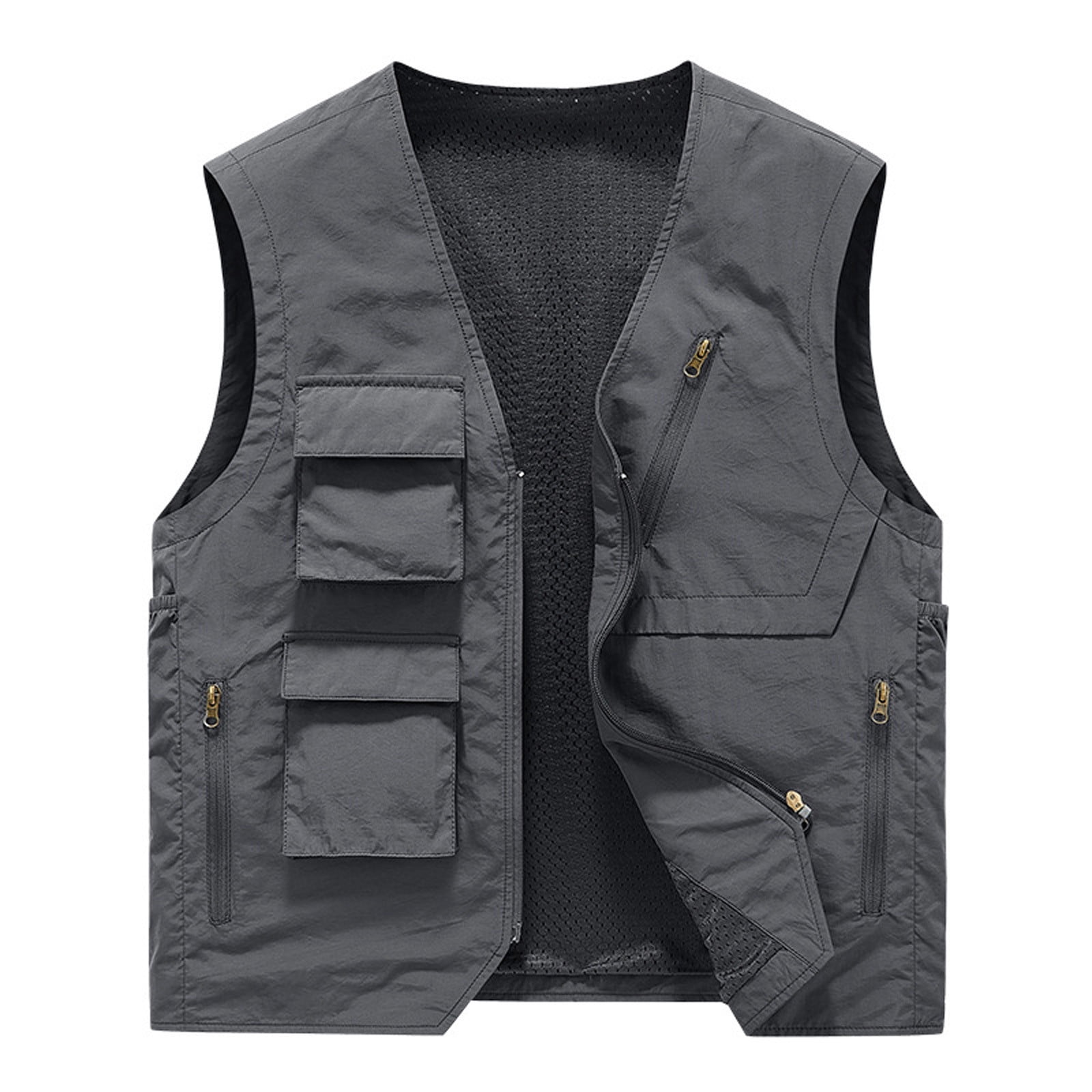 VSSSJ Men's Work Vest with MultiPocket Big and Tall Solid Color Zip Up