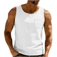 thumbnail image 1 of VSSSJ Men's Workout Tank Tops Casual Sleeveless Crewneck Gym Muscle Shirt Lightweight Summer Basic Washed T Shirts with Pocket White S, 1 of 7