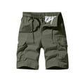 thumbnail image 1 of VSSSJ Men's Workwear Slim Fit Drawstring Elastic Waist Zipper Button Multi-Pockets Cargo Shorts Outdoor Work Straight Five Point Short Pants Army Green S, 1 of 7