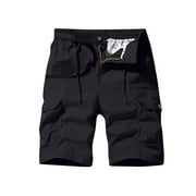 VSSSJ Men's Workwear Slim Fit Drawstring Elastic Waist Zipper Button Multi-Pockets Cargo Shorts Outdoor Work Straight Five Point Short Pants Black M