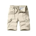 thumbnail image 1 of VSSSJ Men's Workwear Slim Fit Drawstring Elastic Waist Zipper Button Multi-Pockets Cargo Shorts Outdoor Work Straight Five Point Short Pants Khaki S, 1 of 7