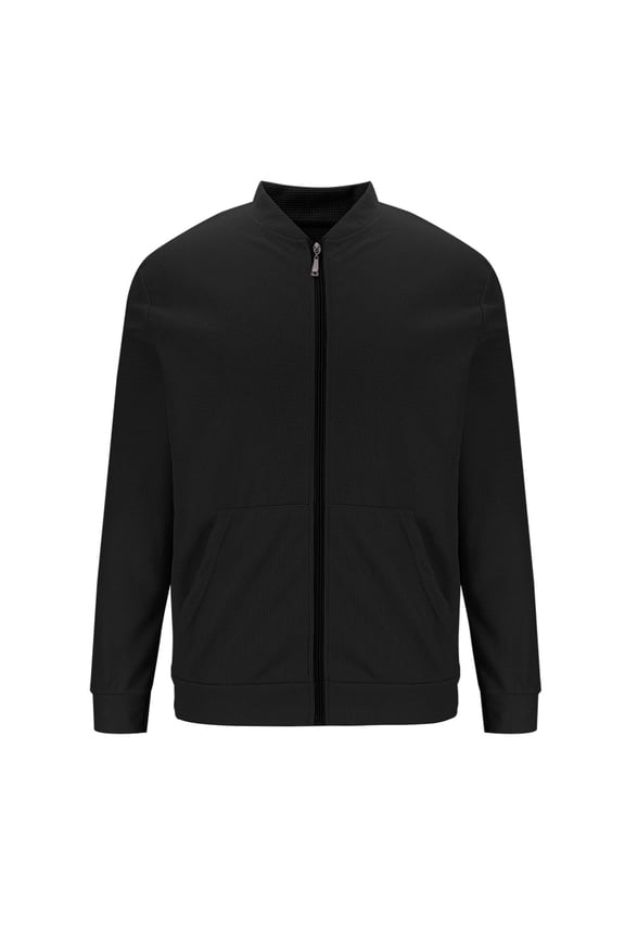 Men's Zip Up Shirt Jacket Long Sleeve Stand Collar Waffle Jacket Casual Solid Color Trendy Lightweight Golf Jackets with Pocket Black XL