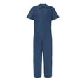 thumbnail image 1 of VSSSJ Men's Zipper Overalls Suits Relaxed Fit Solid Color Short Sleeve Button Collared Double Pockets Long Pants Jumpsuit Comfortable Thin Breathable Suit Blue L, 1 of 7