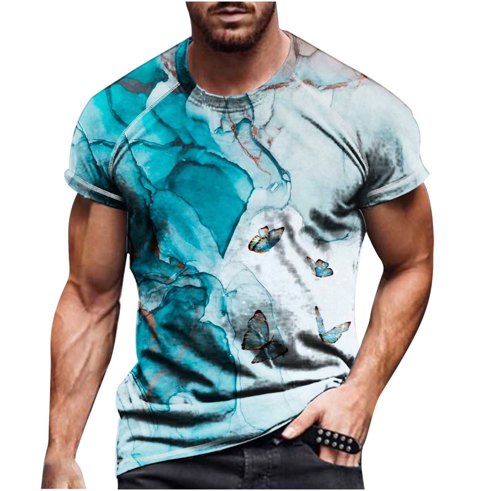 VSSSJ Mens 3D Digital Colorful Marble Printing Shirts Loose Fit Round Neck  Short Sleeve Pullover Tees Casual Quick Dry Walking Tops Purple XXL 
