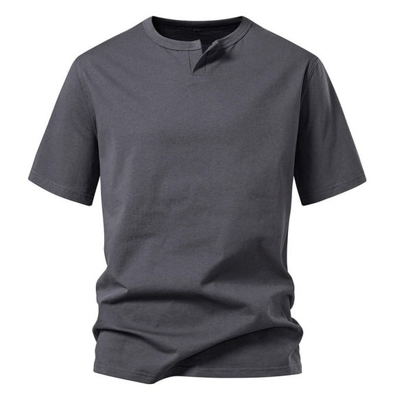 VSSSJ Mens Athletic Tee Shirts Muscle Slim Fit Short Sleeve T Shirt V-Neck Cotton Casual Solid Basic Henley Shirt Gym Workout T-Shirts Dark Gray XL